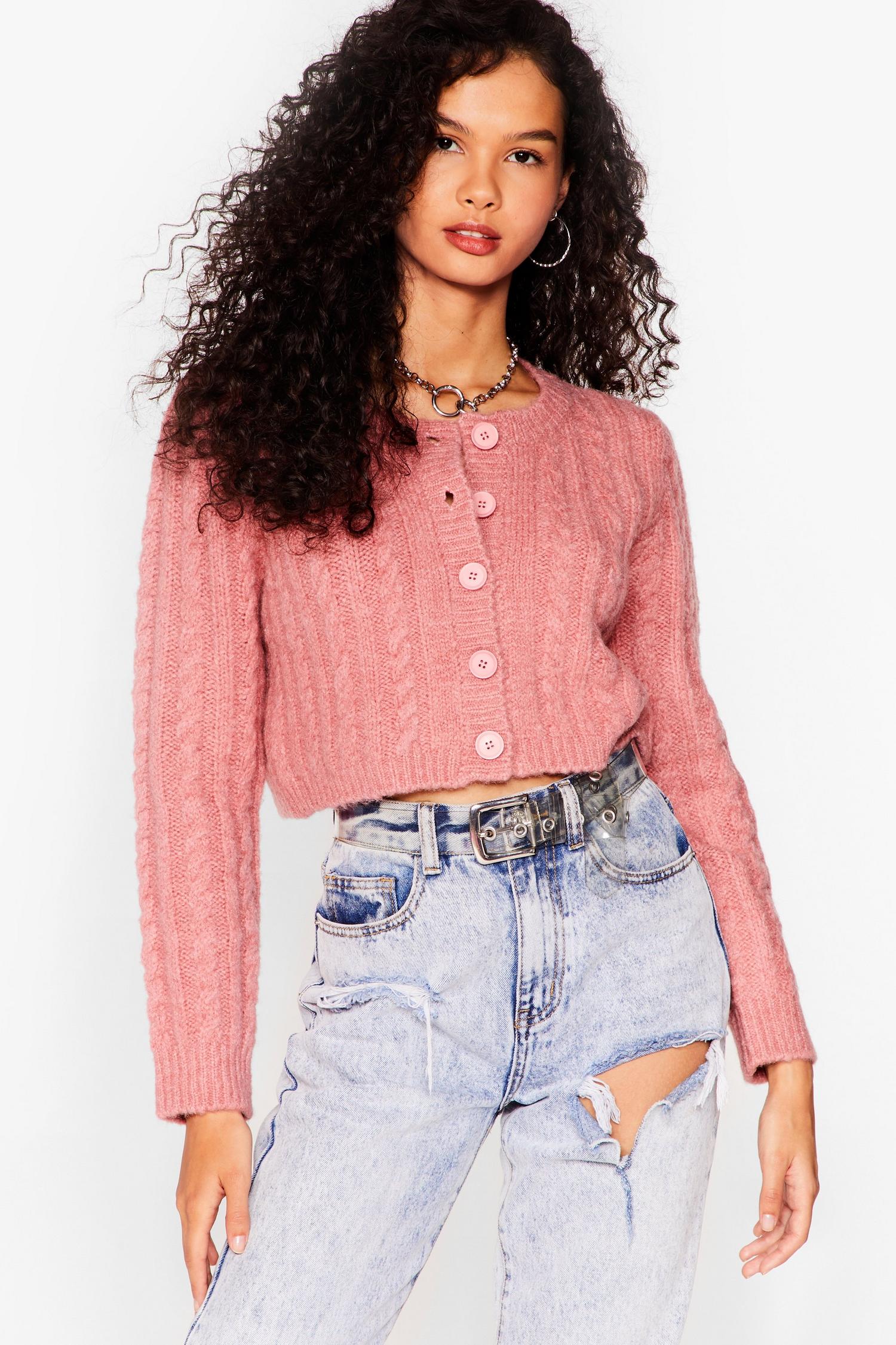 cropped cable cardigan